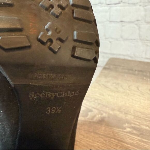 See By Chloe Velvet Black Chunky Heeled Boots - Picture 7 of 7